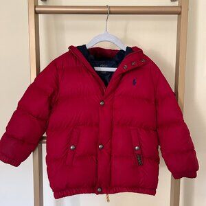 Ralph Lauren Ripstop Down Hooded Jacket in Red, size 4T